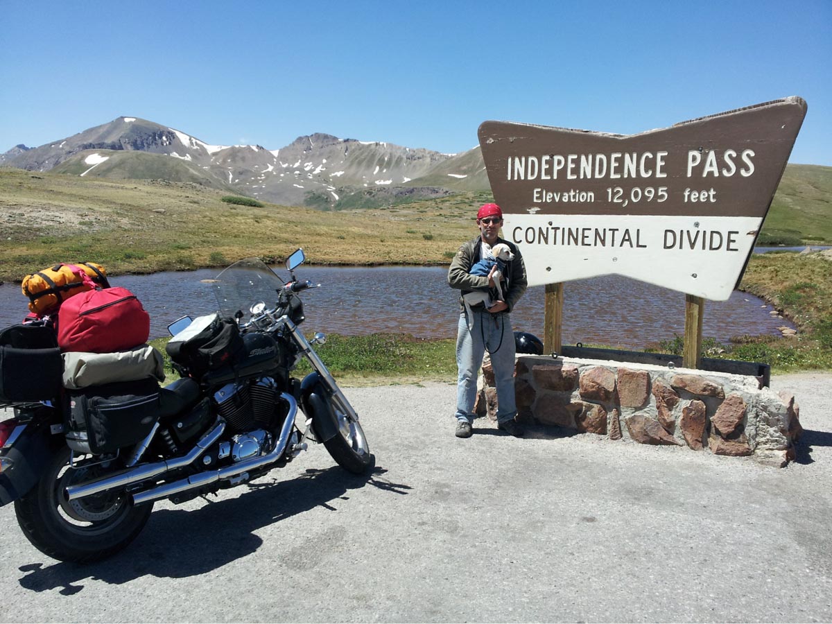 Bruce and Jericho posing at the Independence Pass in central Colorado